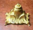 Vintage Brass S K Co  Art Nouveau Inkwell  Roller Blotter pens -  Ornate Etching
