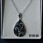 Sterling Silver Black Crystal Teardrop Swirl Necklace New