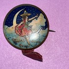 Antique Miller High Life Beer Brewing Girl I On Moon Lapel Pin Celluloid Adv