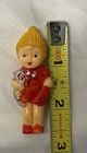 Vtg Or Antique Celluloid Toy Miniature Frozen Penny Doll Boy Holding Dog  Rare