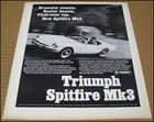 1967 British Triumph Spitfire Mk3 Print Ad Car Automobile Advertisement Vintage