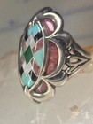 Pollack Ring Pink Rhodonite Turquoise Size 6 Sterling Silver Women