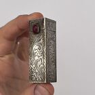 Sterling Silver Etched Antique Vintage Lipstick Case Cabochon Carnelian 800