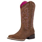 Shesole Women Wide Square Toe Cowgirl Western Riding Cowboy Boots Mid Calf Brown