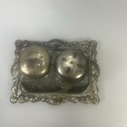 Vintage Petite Glass  Silver Plated Salt   Pepper Shaker Set With Matching Tray