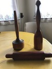 Lot Of 3 Antique vintage Wood Kitchen Tools Pestle Masher And Rolling Pin Nice