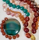 Vintage Glass  Crystal   Czech Glass Beads green Agate Sardonyx 115 Pc gorgeous 