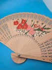 Vtg Antique Japanese Sensu Chinese Asian Carved Wood Floral Ducks Fold Out Fan