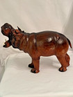 Leather Wrapped Hippo Figurine Made In India 12  Handcrafted