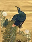 Antique Large Japanese Kakejiku Scroll Peacocks Late Meiji To Early Taish   Era