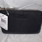 Coach Black Wristlet In Pebble Leather F66505 Double Corner Zip  Nwt
