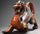 7 6  Old Chinese Copper Gilt Silver Carving Feng Shui Dragon Beast Statue