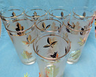 Mid-century Libby Gold Leaf Frosted Glasses Set Of 8 With Metal Carrier