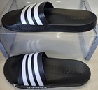 Adidas Men s Cloudfoam Black white Stripes Adilette Comfort Shower Slides  Sz 11
