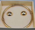 Vintage Pierre Balmain Paris Bangle 8 5  Bracelet   Post Earrings Gold Plated