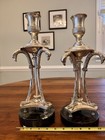 Vintage Silverplate Marble Peacock Candleholder Pair Empire Style Neo Classical