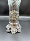 Antique German 800 Silver And Engraved Glass Vase  9 5   