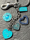 Coach -silve Rw  Teal   Blue Hearts   Metal Bag Charm Signature Tag Key Ring