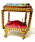 Antique French Brass glass 3  Trinket Box W glass Cube painted Glass - Lourdes