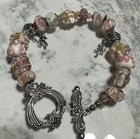 Lot Of 3 Lampwork Charm Glass Beads Handmade 9   7 Inch Silver Bracelet Jewelry