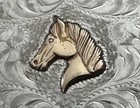 Vtg Western American Frontier Hand Engraved Sterling Silver Horse Belt Buckle