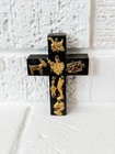 Vintage Milagros Mexican Folk Art Cross Wood Brass Religious Wall Crucifix 3 25   