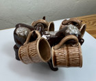 Vintage Cow Bull Pottery Red Ware Hanging Barrels Shot Glass Holder Sake Glass