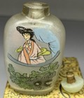 Vintage Chinese 19th Century Reverse Painted Geisha Art Jade Lid Snuff Bottle
