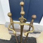 Gorgeous Vintage Antique Brass   Wrought Iron Fireplacetools Set  3 Tools  Heavy