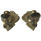 Vintage Pair Solid Brass Wall Sconces Ornate Shell Scroll Candle Holders Set 2