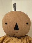 9  Handmade Primitive Fall Halloween Pumpkin Head Doll With Greens In Pocket