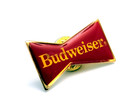 Vintage 1980s Classic Red Bow Tie With Gold Tone Budweiser Beer Advertising Pin