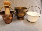 Vintage Brass Flower Planter Copper Pot Bucket Milk Glass Witches Cauldron Set