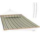 Large Quilted Hammock With Spreader Bar And Pillow - Khaki Stripe By Sunnydaze