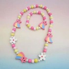 Kids Girl Unicorn Flower Necklace Colorful Wooden Bracelet Children Jewelry 2pcs