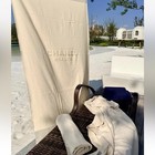Rare Chanel Vip Gift Extra Large Beige Beach Towel With Drawstring Pouch