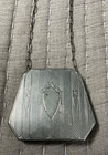 Vtg Art Deco Compact W  Wrist Chain   Powder Box Makeup Case Vanity Silver Tone