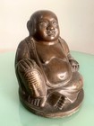       antique Chinese Bronze Maitreya Buddha Statue With Inlaid Silver Decor