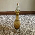Italian Amber Glass Decanter Bottle 13  Gold Gilt Details Clear Textured Stopper