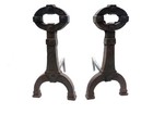 Antique Mission Arts   Craft Andirons Cast Iron Gothic Key Hole   Late 1800 s 