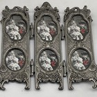 Vintage Mini Victorian Ornate Pewter Metal Picture Frame Trifold 6 Photos