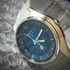 Seiko Quartz 1975 Blue Sunray Dress Watch Vintage 37mm Case Dial