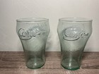 Vintage Coca Cola Coke Glass Coke 32 Oz Large  Green Pebble Glass 7  Tall Set 2