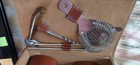 Vintage Leather Travel Bar Set With 2 Flasks Scoth  Bourbon W  4 Shot Cups
