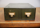 Vintage Card Catalog Metal File Drawer Cabinet Industrial Brass Pull Index Green