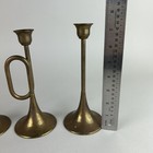 Set Of 3 Vintage Solid Brass Trumpet Horn Candle Holders Candlesticks Silvestri