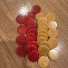 Lot Of 30 Red Swirl   Butterscotch Swirl Bakelite Backgammon Chips Vtg 