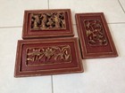 Antique Chinese Hand Carved Wood 3 Piece Set   Gold   Red