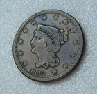 1839 Large Cent  Braided Hair  Ungraded  Us Copper Coin Free Shipping