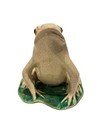 Vtg Pottery Crackle Glaze Frog Figurine Statue On Green Lily Pad Base Decor 